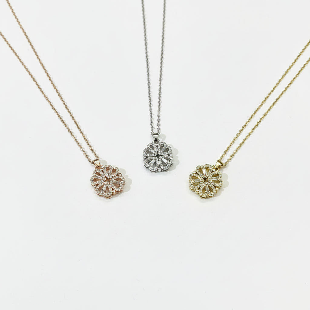 Elegant Four Leaf Clover Heart Necklace