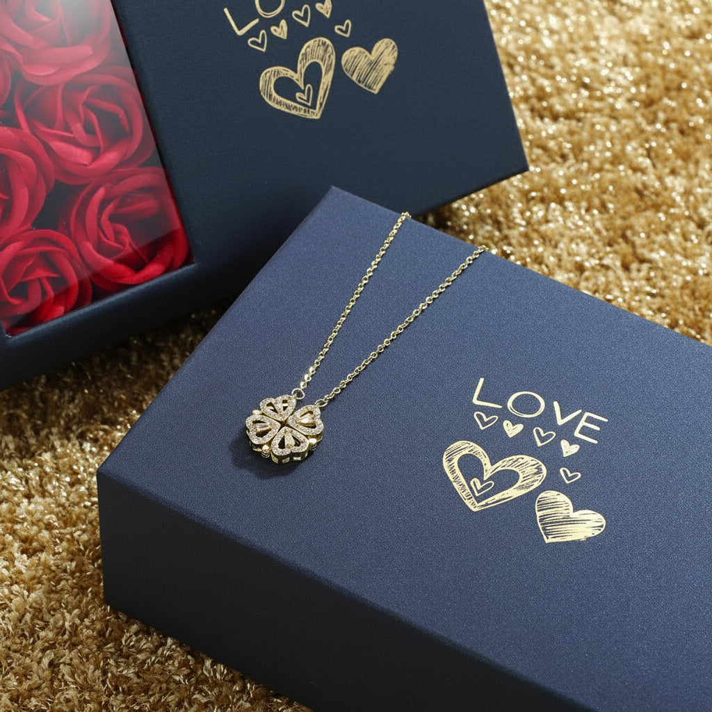 Rose Gift Box Four -Leaf Grass Necklace Heart Necklace Cute Four Leaf Clover Necklace Dainty Gold Necklaces Gifts for Girlfriend