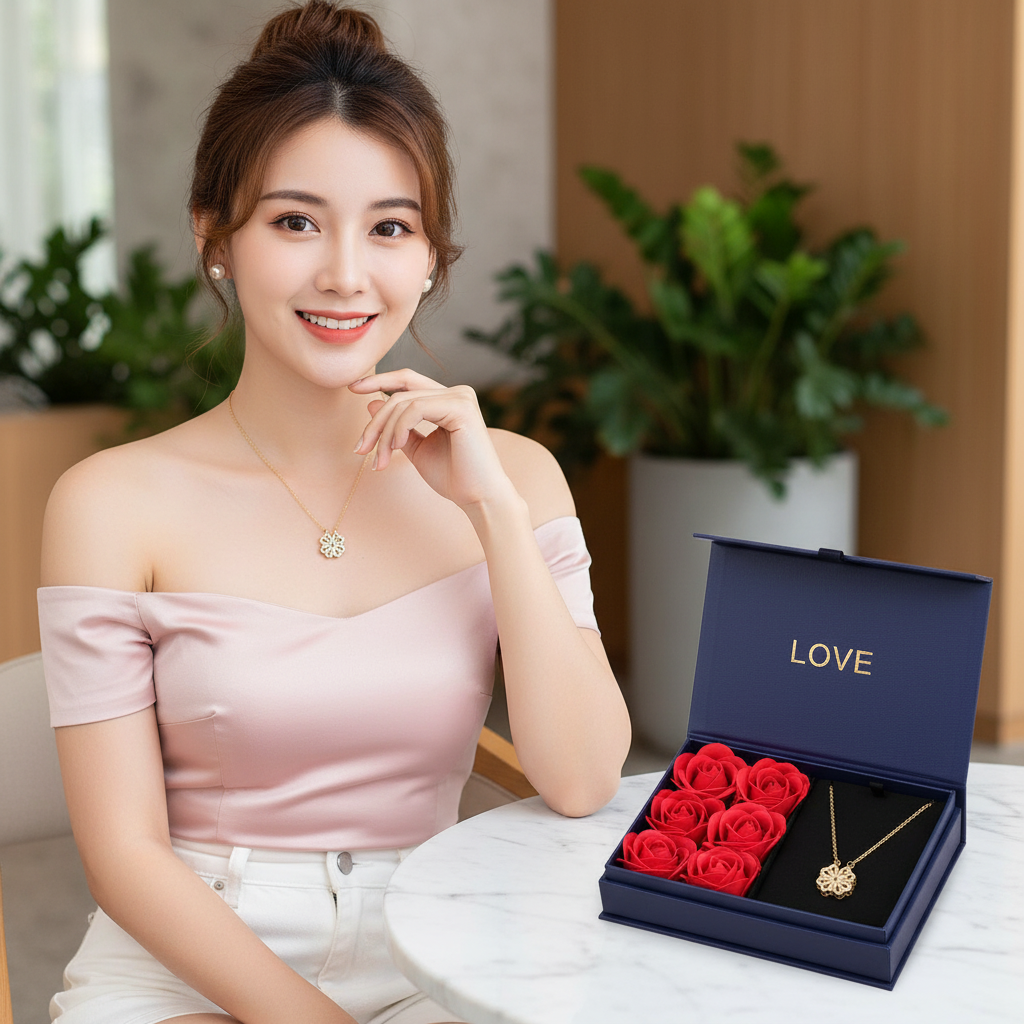 Elegant Four Leaf Clover Heart Necklace